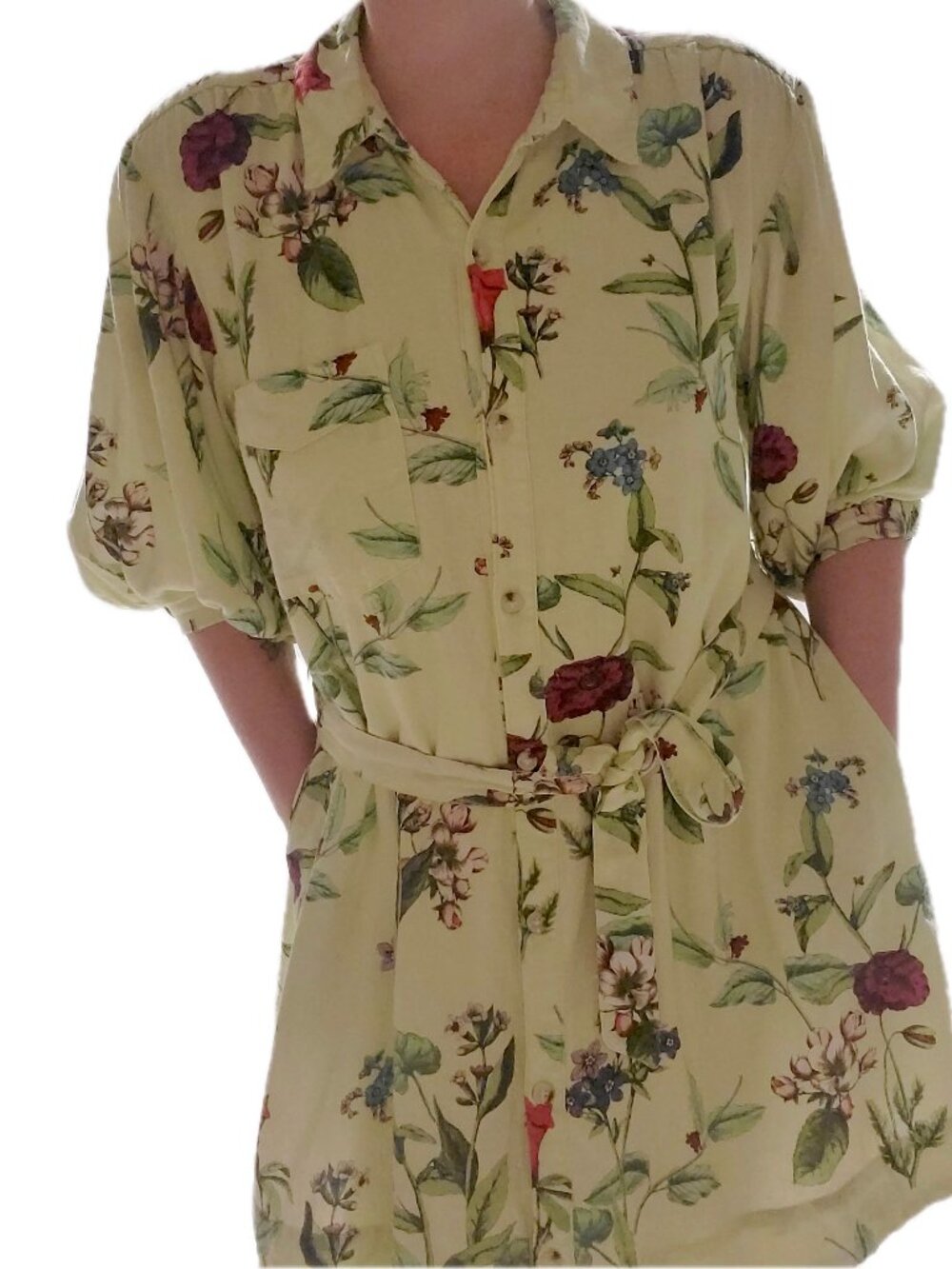 Maeve Mona Linen Floral Shirtdress Light Green Medium
